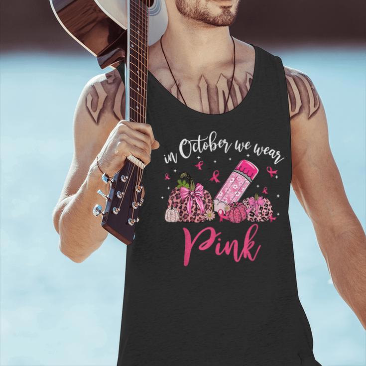 In October We Wear Pink Apple Teacher Daisy Breast Cancer Men Tank Top, gift for family, gift for coworker