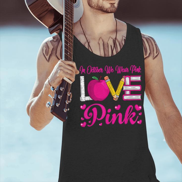 In October We Wear Pink Love Teacher Breast Cancer Awareness Men Tank Top, gift for family, gift for coworker