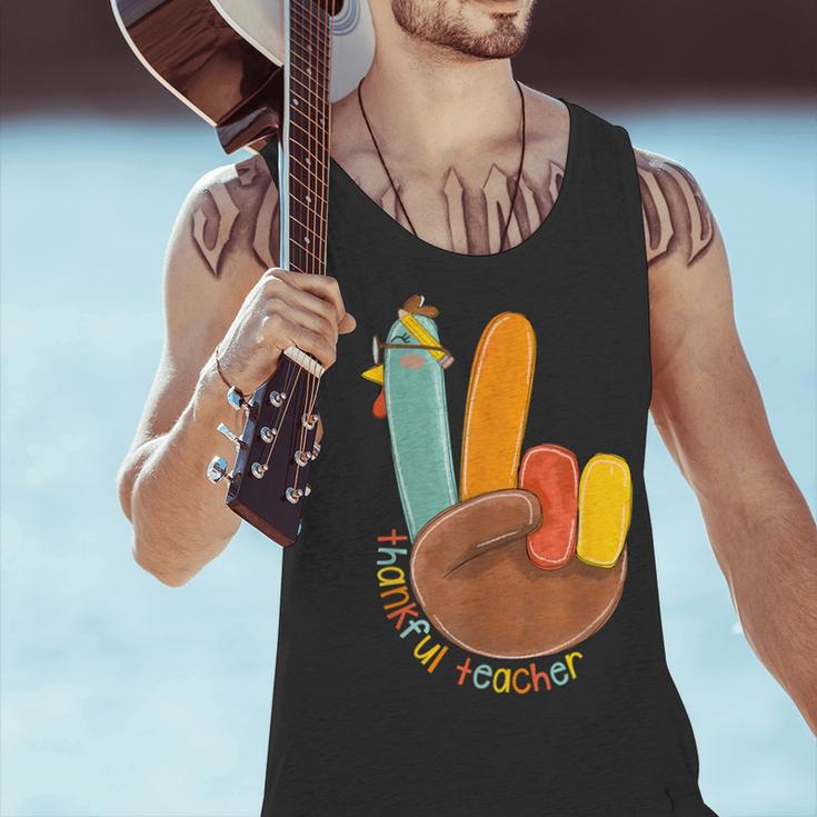 One Thankful Teacher Thanksgiving Turkey Peace Hand Sign Men Tank Top, gift for family, gift for coworker