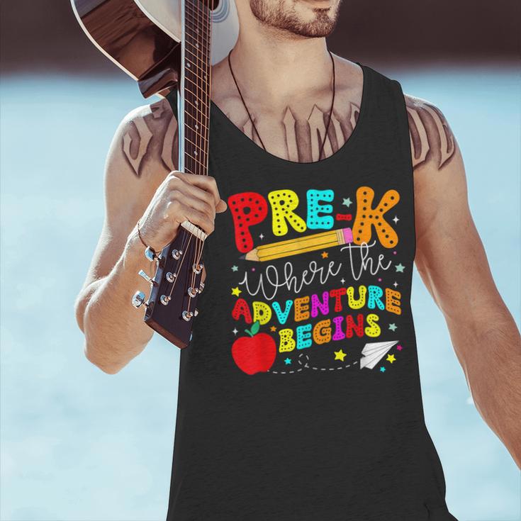 Pre-k Where The Adventure Begins First Day Of Prek Teacher Men Tank Top, gift for family, gift for coworker Pre-k Where The Adventure Begins First Day Of Prek Teacher Men Tank Top, gift for family, gift for coworker