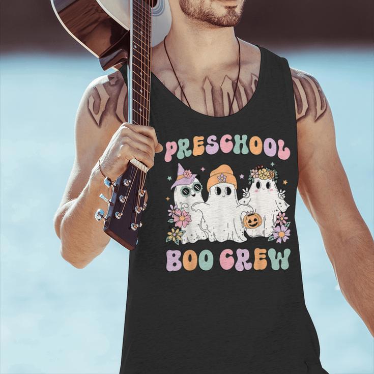 Preschool Boo Crew Groovy Halloween Floral Ghost Teacher Men Women Kids Men Tank Top, Groovy Teacher Tank Tops, gift for family, gift for coworker