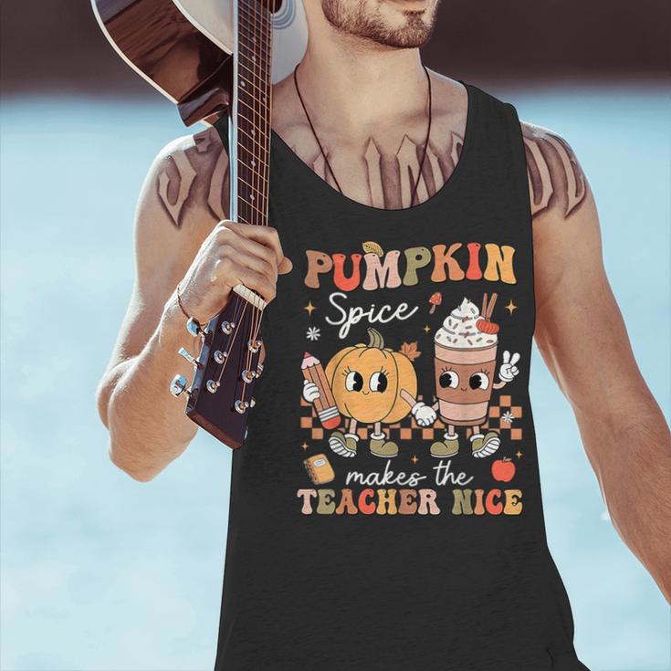 Pumpkin Spice Makes Teacher Nice Retro Fall Spooky Season Men Tank Top, gift for family, gift for coworker