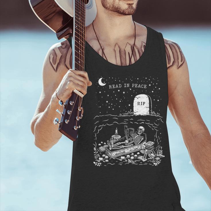 Read In Peace Skeleton Halloween Book Reading Spooky Teacher Men Tank Top, gift for family, gift for coworker Read In Peace Skeleton Halloween Book Reading Spooky Teacher Men Tank Top, gift for family, gift for coworker