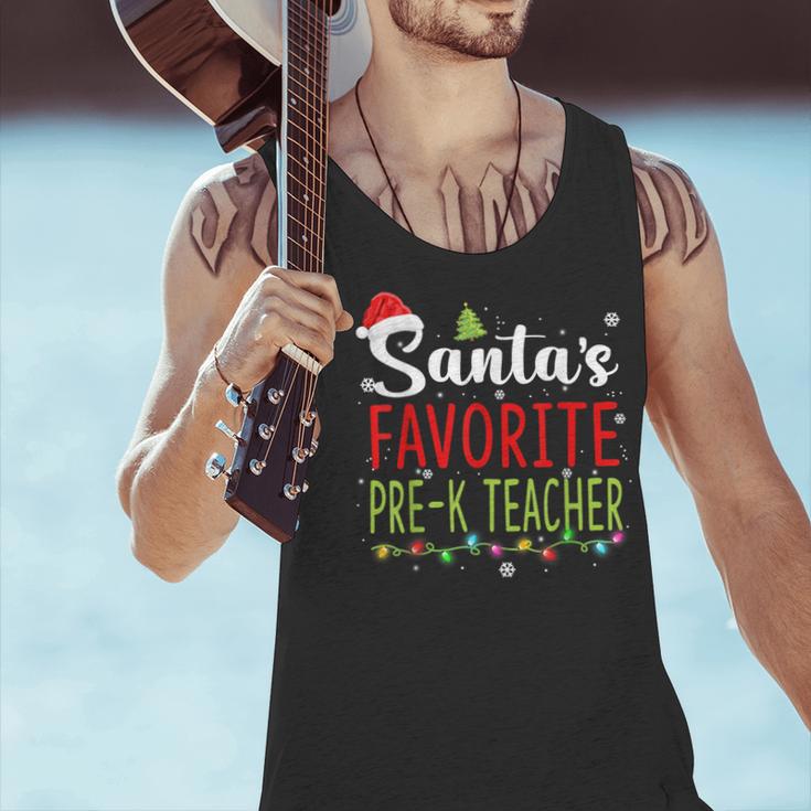 Santa's Favorite Pre-K Teacher Christmas Santa Hat Lights For Men Women Kids Men Tank Top, gift for family, gift for coworker