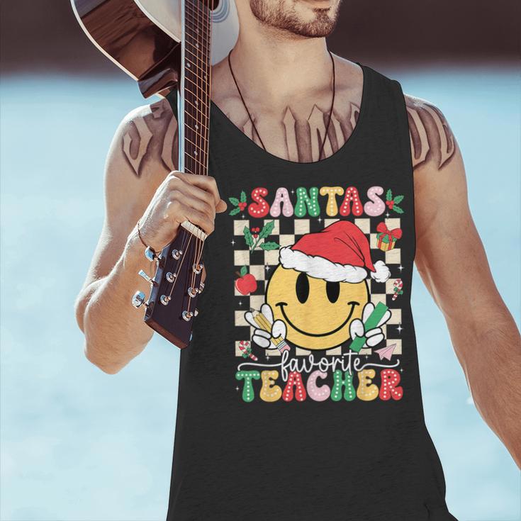 Santas Favorite Teacher Retro Groovy Smile Face Christmas Men Tank Top, Groovy Teacher Tank Tops, gift for family, gift for coworker Santas Favorite Teacher Retro Groovy Smile Face Christmas Men Tank Top, Groovy Teacher Tank Tops, gift for family, gift for coworker