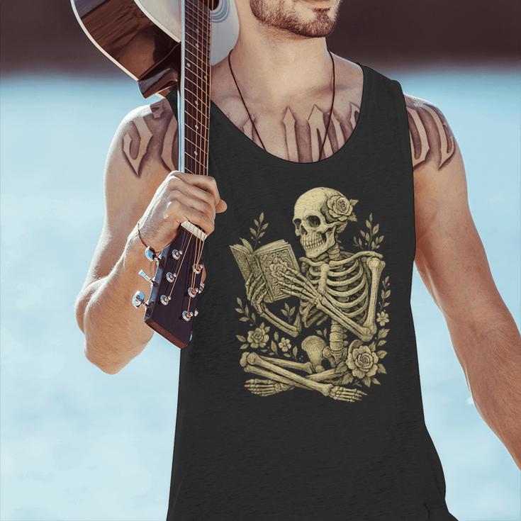 Skeleton Book Floral Skull Halloween Teacher Costume Men Tank Top, gift for family, gift for coworker