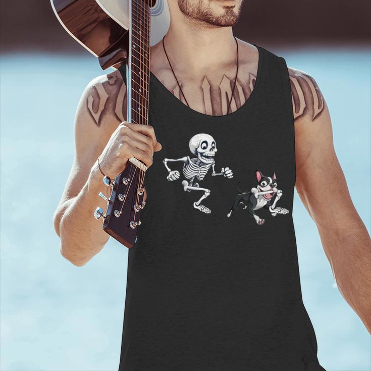 Skeleton Chasing Dog Boston Terrier Halloween Pet Lover Men Tank Top