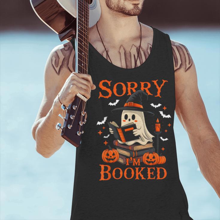Sorry I'm Booked Ghost Reading Book Lover Teacher Halloween Men Tank Top, gift for family, gift for coworker
