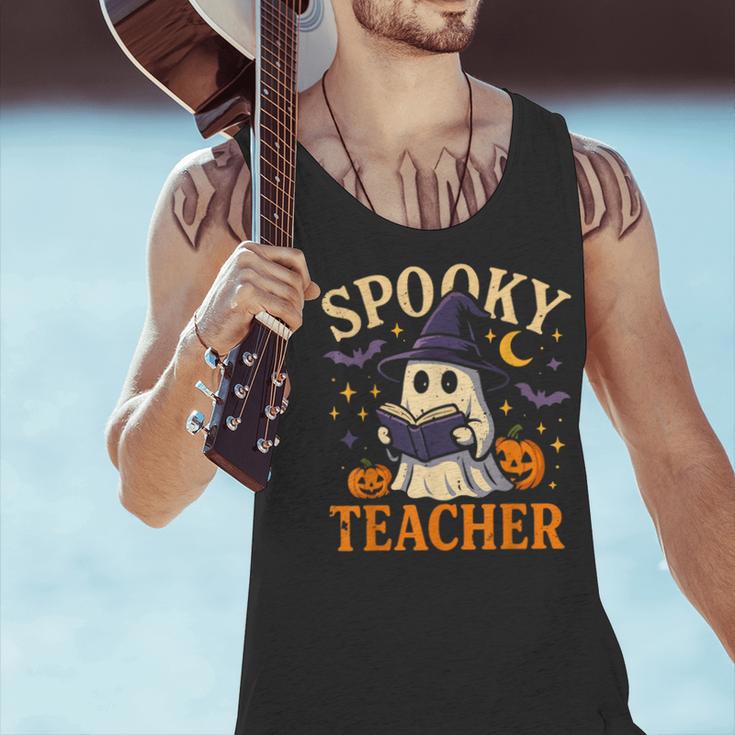 Spooky Teacher Halloween Cute Ghost Pumpkin Reading Women Men Tank Top, gift for family, gift for coworker