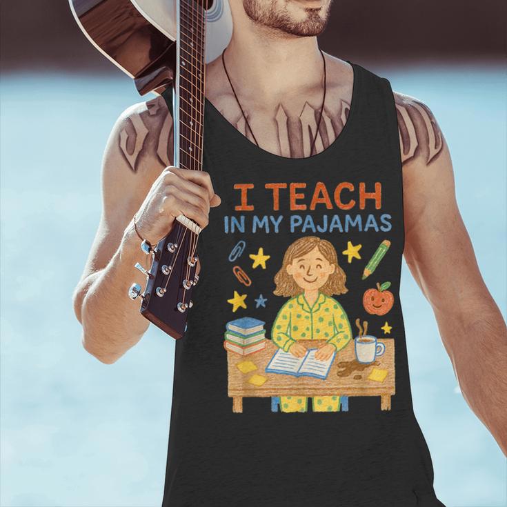 I Teach In My Pajamas Crayon Home School Teacher PJs Men Tank Top, gift for family, gift for coworker