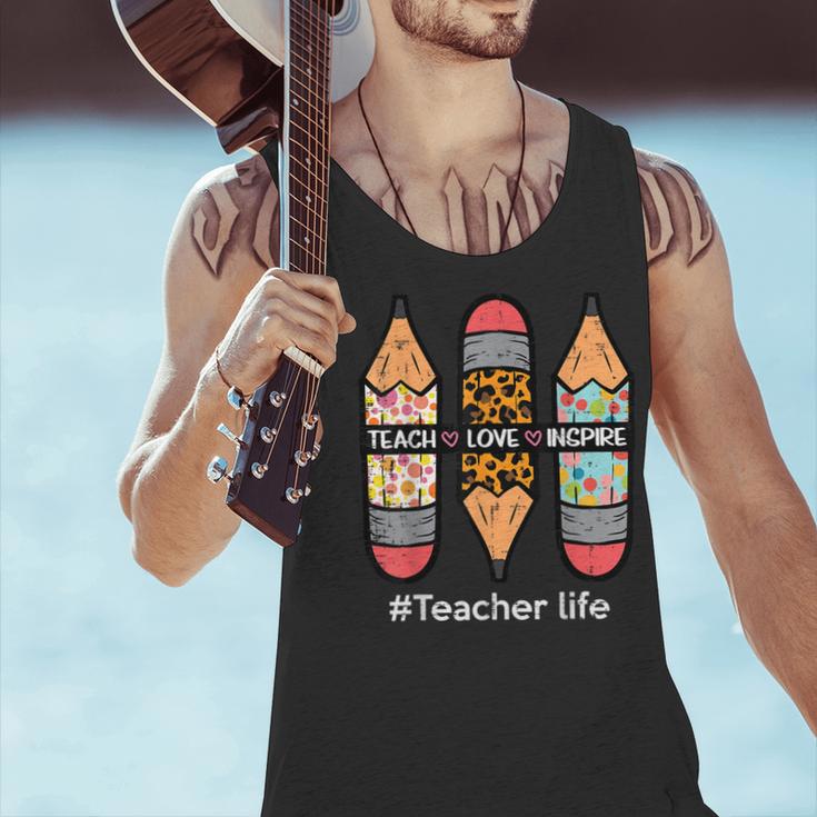 Teacher Life Teach Love Inspire Pencils Inspirational Women Men Tank Top, gift for family, gift for coworker
