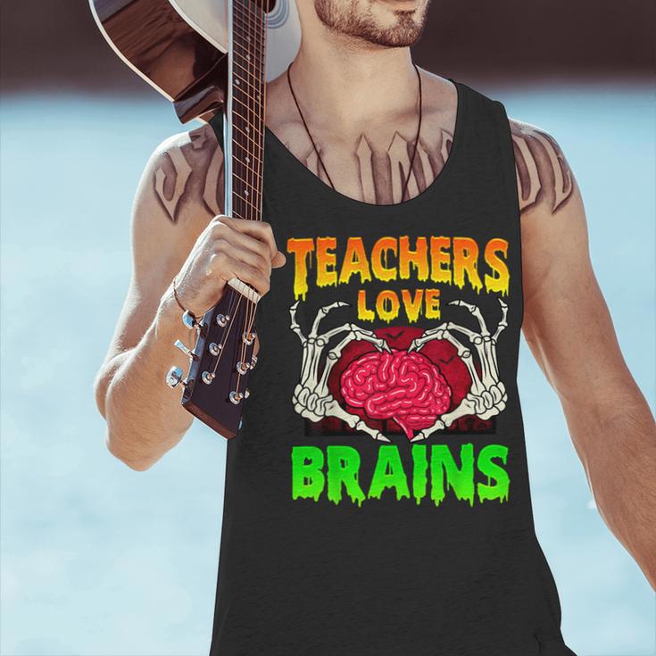 Teacher Teachers Love Brains Skeleton Hand Heart Halloween Men Tank Top, gift for family, gift for coworker