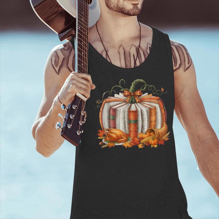 Thanksgiving Book Pumpkin Reading Teachers Fall Lovers Boys Men Tank Top, gift for family, gift for coworker