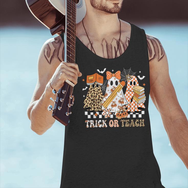 Trick Or Teach Groovy Teacher Halloween Floral Ghost Men Tank Top, Groovy Teacher Tank Tops, gift for family, gift for coworker