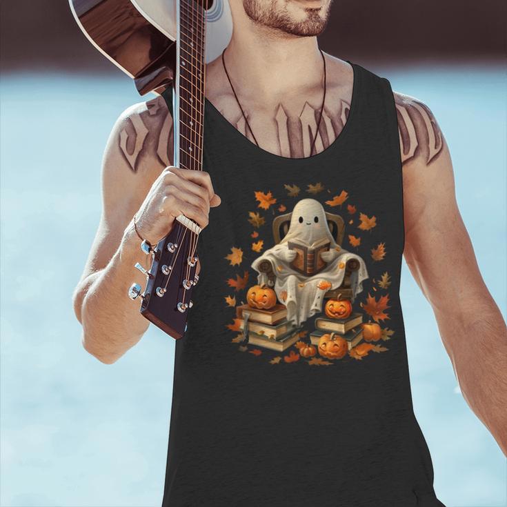 Vintage Ghost Book Reading Pumpkin Gothic Halloween Teachers Men Women Kids Men Tank Top, gift for family, gift for coworker