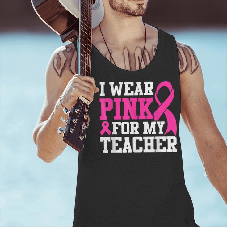 I Wear Pink For My Teacher Breast Cancer Awareness Men Tank Top, gift for family, gift for coworker