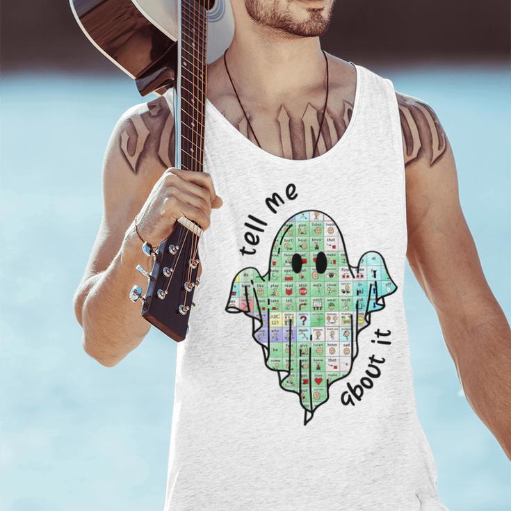 AAC Ghost Tell Me About It Speech Pathology AAC Sped Teacher Men Tank Top, gift for family, gift for coworker AAC Ghost Tell Me About It Speech Pathology AAC Sped Teacher Men Tank Top, gift for family, gift for coworker
