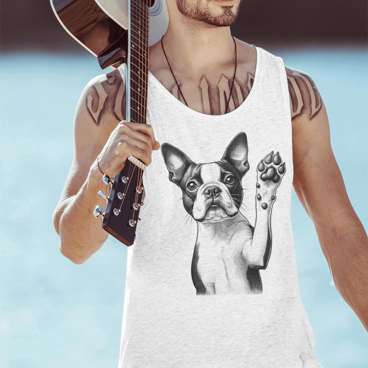 Boston Terrier Dog Raising Paw Idea Men Women Men Tank Top, gift for family, gift for coworker