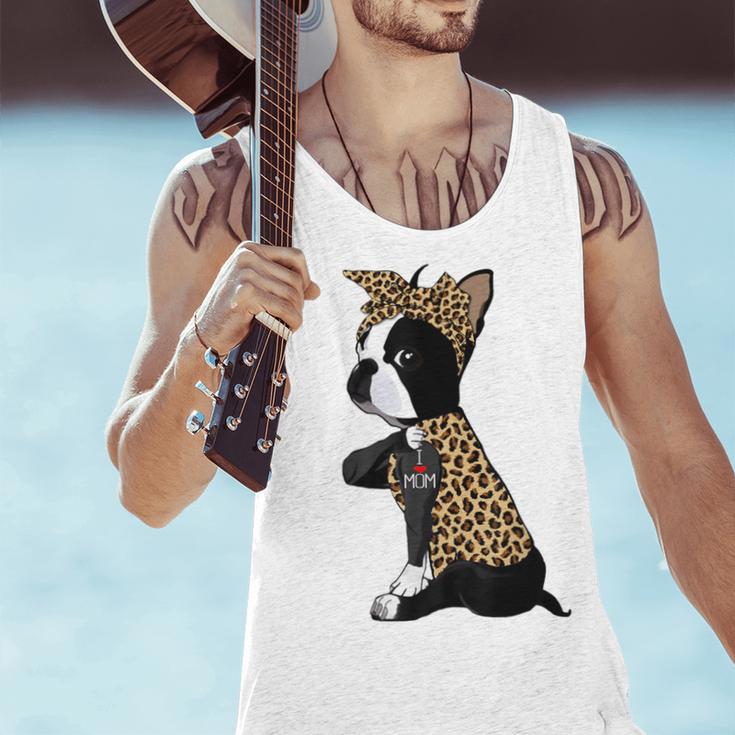 Boston Terrier Lover I Love Mom Tattoo Leopard Men Tank Top