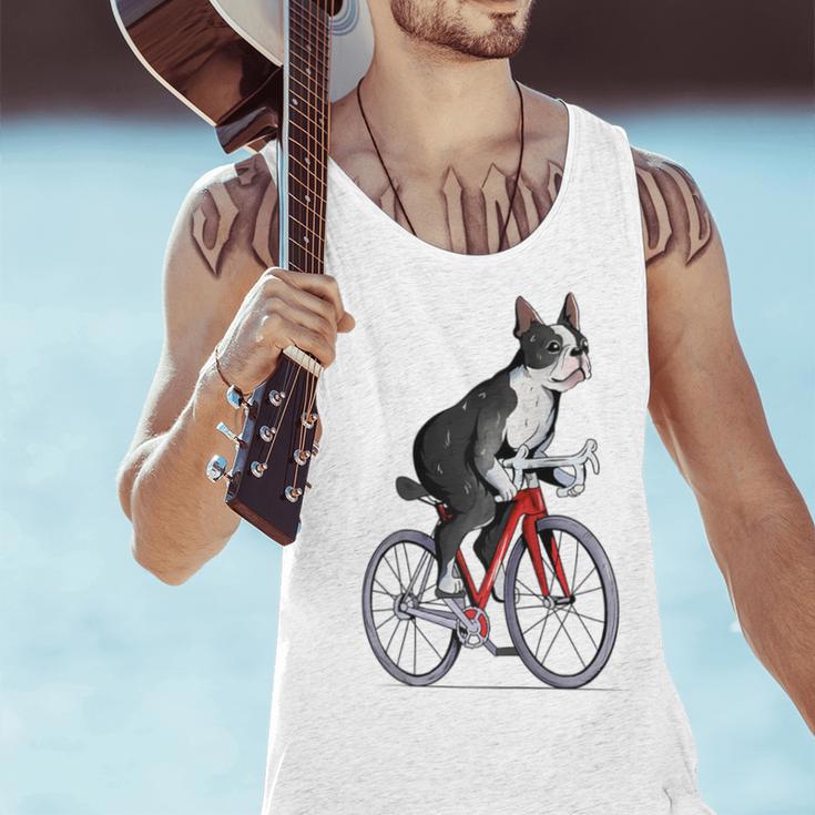 Boston Terrier Riding Bicycle Cute Bostie Biker Raglan Baseball Tee Men Tank Top