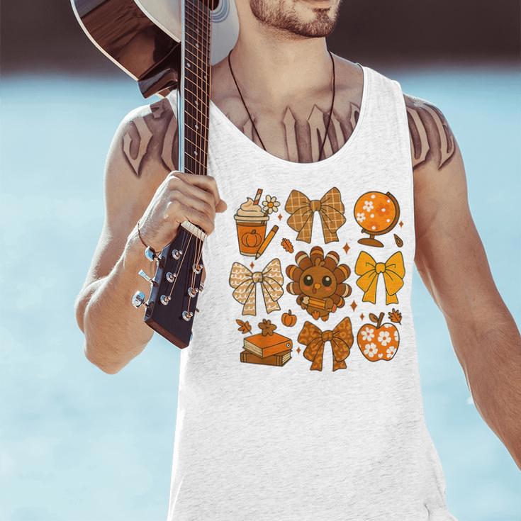 Coquette Teach Teacher Bows Thanksgiving Turkey Fall Autumn Men Tank Top, gift for family, gift for coworker