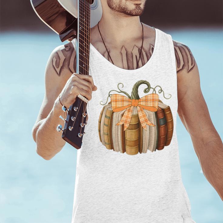 Fall Book Pumpkin Halloween Teacher Librarian Thanksgiving Men Tank Top, gift for family, gift for coworker