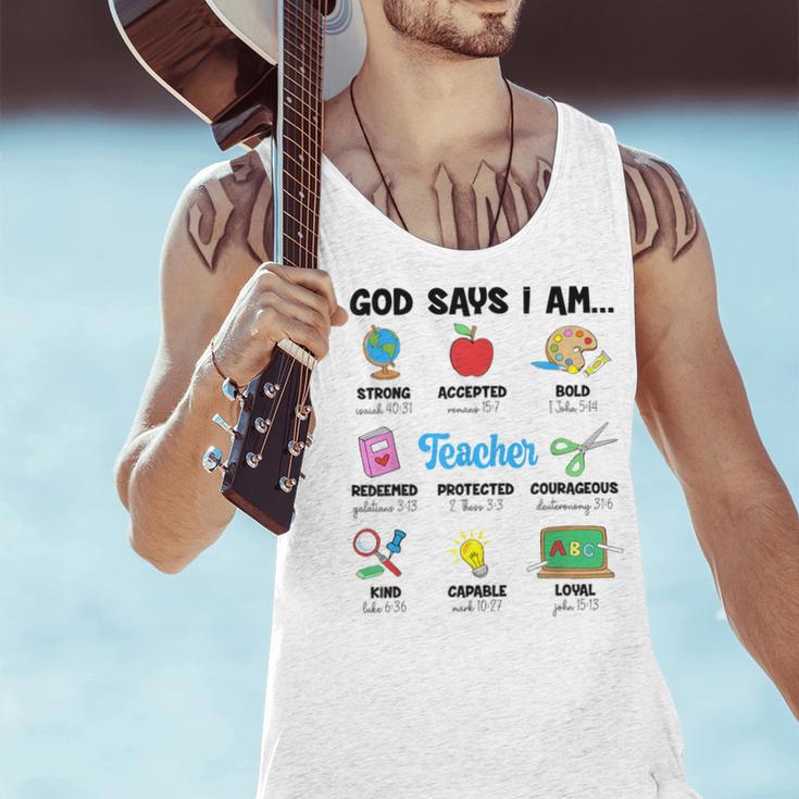 God Says Im Teacher Christian Back To School Religious Men Tank Top, gift for family, gift for coworker