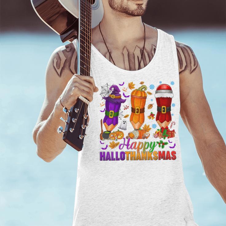 Happy Hallothanksmas Halloween Thanksgiving Pencils Teachers Men Tank Top, gift for family, gift for coworker Happy Hallothanksmas Halloween Thanksgiving Pencils Teachers Men Tank Top, gift for family, gift for coworker