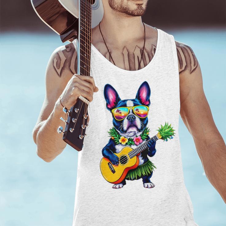 Hawaiian Boston Terrier & Pineapple Ukulele Summer Vacation Men Tank Top, gift for family, gift for coworker