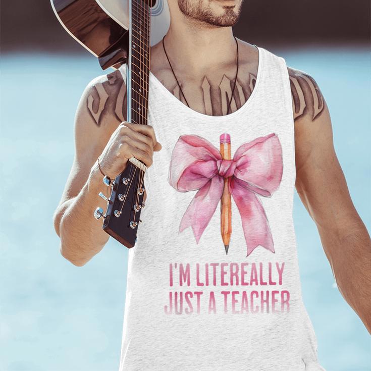 I'm Literally Just a Teacher Pencil Coquette Bow School Men Tank Top, gift for family, gift for coworker I'm Literally Just a Teacher Pencil Coquette Bow School Men Tank Top, gift for family, gift for coworker