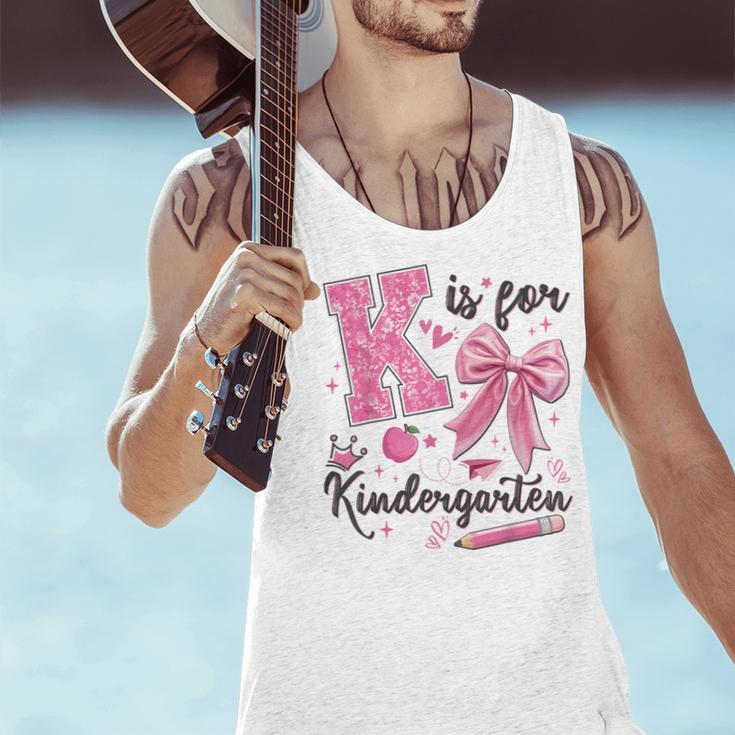 K Is For Kindergarten Teacher Coquette Bow Back To School Men Tank Top, gift for family, gift for coworker K Is For Kindergarten Teacher Coquette Bow Back To School Men Tank Top, gift for family, gift for coworker