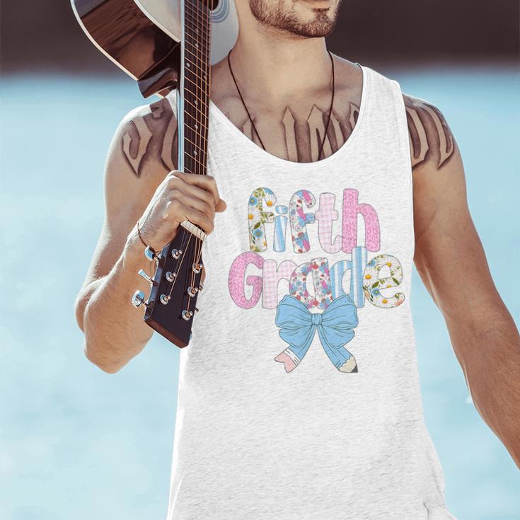 Preppy Fifth Grade Teacher Blue Floral Coquette Pencil Bow Men Tank Top, gift for family, gift for coworker Preppy Fifth Grade Teacher Blue Floral Coquette Pencil Bow Men Tank Top, gift for family, gift for coworker