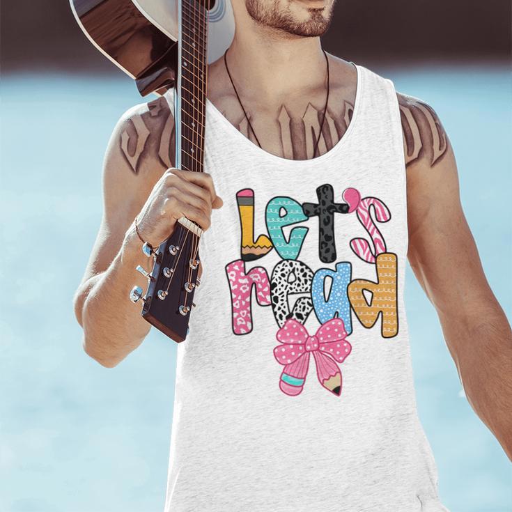 Lets Read Reading Teacher Back To School Literacy Pencil Bow Men Tank Top, gift for family, gift for coworker Lets Read Reading Teacher Back To School Literacy Pencil Bow Men Tank Top, gift for family, gift for coworker