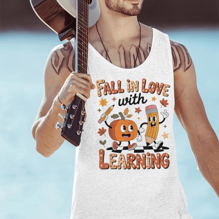 Retro Fall In Love With Learning Autumn Pumpkin Teacher Kids Men Tank Top, gift for family, gift for coworker