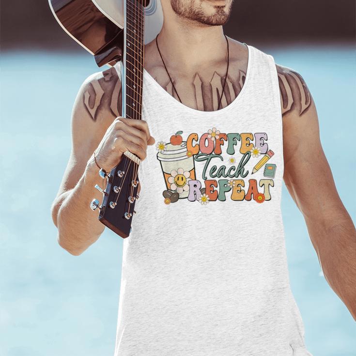 Retro Grovvy Coffee Teach Repeat Teacher Men Tank Top, gift for family, gift for coworker Retro Grovvy Coffee Teach Repeat Teacher Men Tank Top, gift for family, gift for coworker