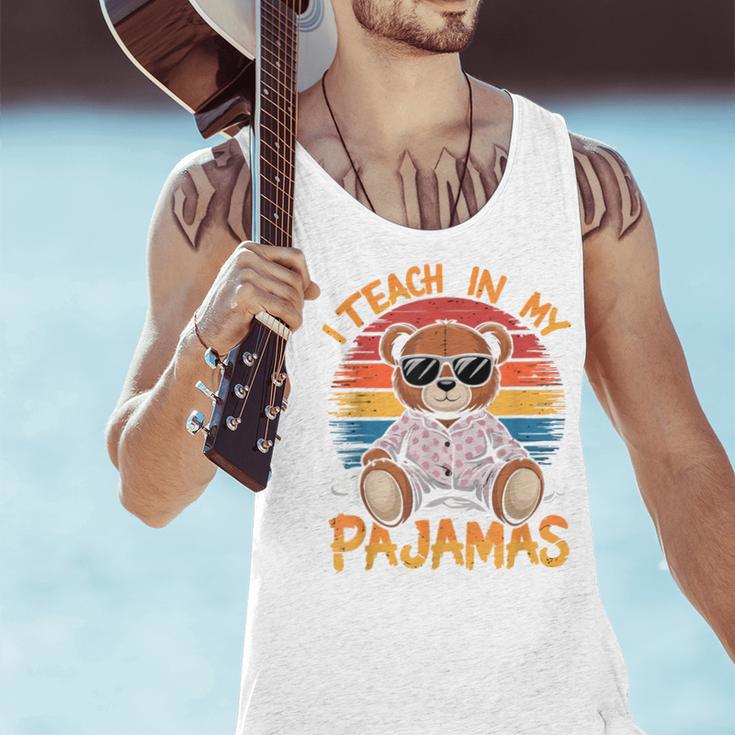 I Teach In My Pajamas Teacher Sunset Bear Retro Men Tank Top, gift for family, gift for coworker