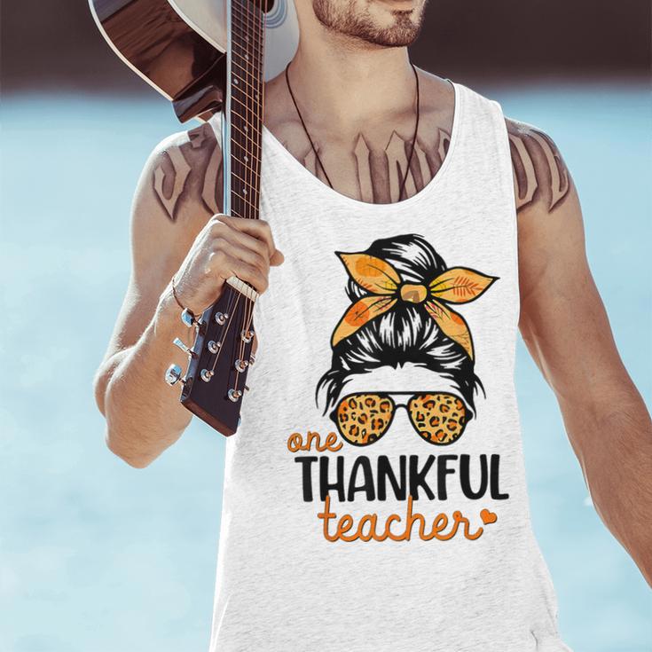 Thanksgiving Shirt Teacher Women Messy Bun Thankful Teacher Men Tank Top, gift for family, gift for coworker
