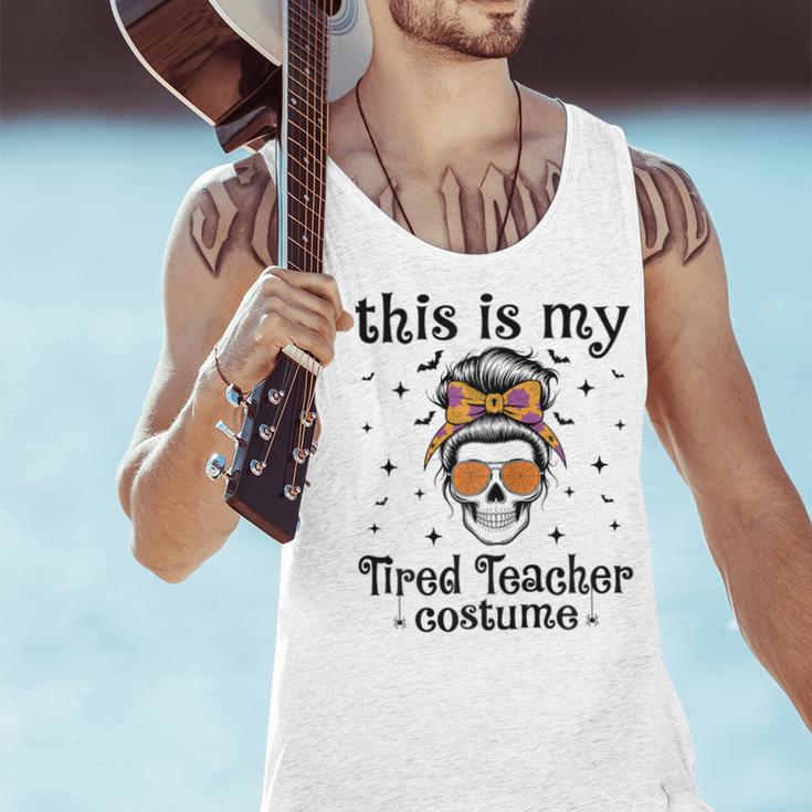 This Is My Tired Teacher Costume Skull Halloween Messy Bun Men Tank Top, gift for family, gift for coworker This Is My Tired Teacher Costume Skull Halloween Messy Bun Men Tank Top, gift for family, gift for coworker