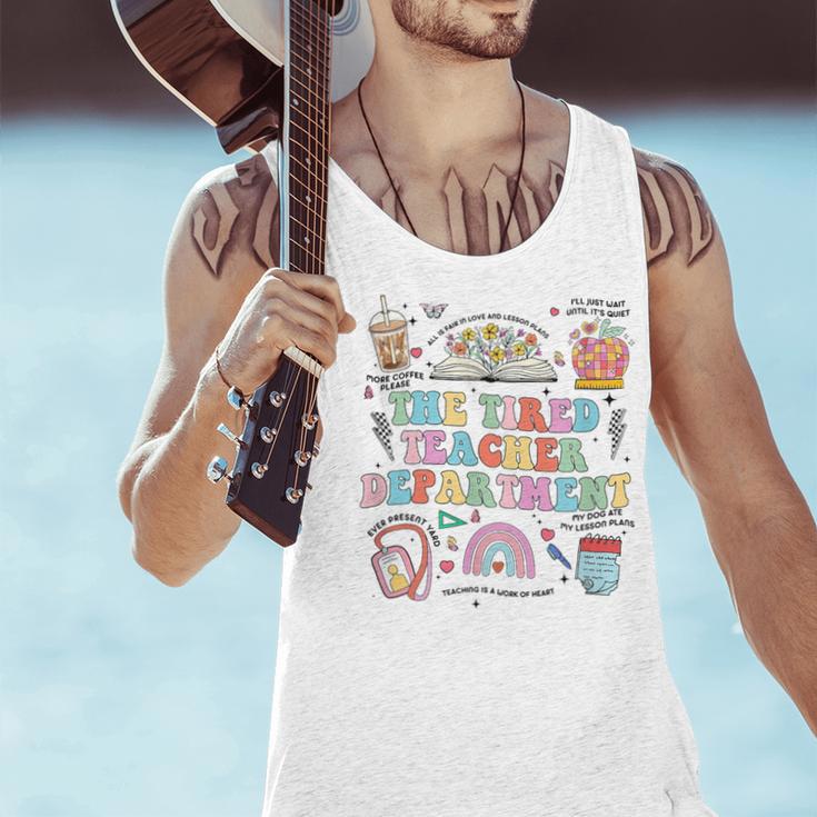 The Tired Teachers Department Retro Groovy Back To School Men Tank Top, gift for family, gift for coworker The Tired Teachers Department Retro Groovy Back To School Men Tank Top, gift for family, gift for coworker