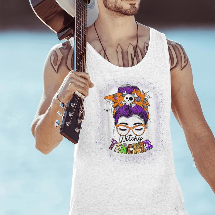 Witchy Teacher Halloween Messy Bun Teacher Bleached Men Tank Top, gift for family, gift for coworker Witchy Teacher Halloween Messy Bun Teacher Bleached Men Tank Top, gift for family, gift for coworker