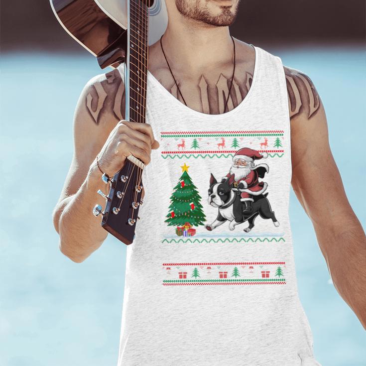 Xmas Tree Lighting Santa Riding Boston Terrier Christmas Men Tank Top, Boston Terrier Christmas Tank Tops, Boston Terrier Riding Tank Tops, gift for family, gift for coworker