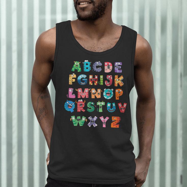 ABC Cute Monster Alphabet Halloween Teacher Costume Kids Men Tank Top, novelty gifts, funny gifts