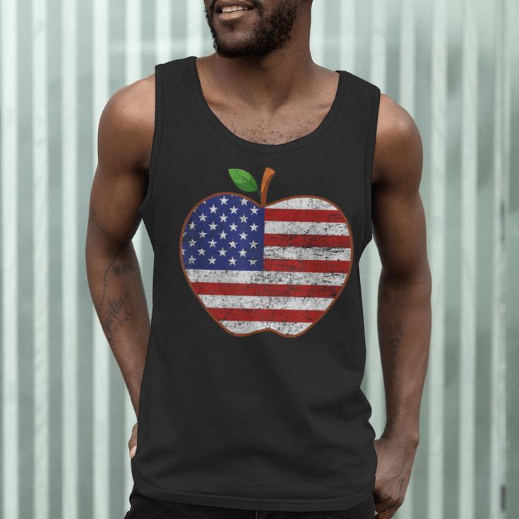 American Flag Teachers Students Apple 4th Of July Vintage Men Tank Top, novelty gifts, funny gifts