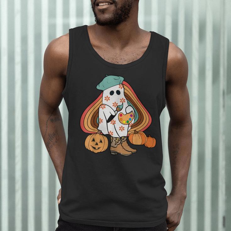Art Teacher Painting Brushes Retro Pumpkin Ghost Artist Men Tank Top, novelty gifts, funny gifts