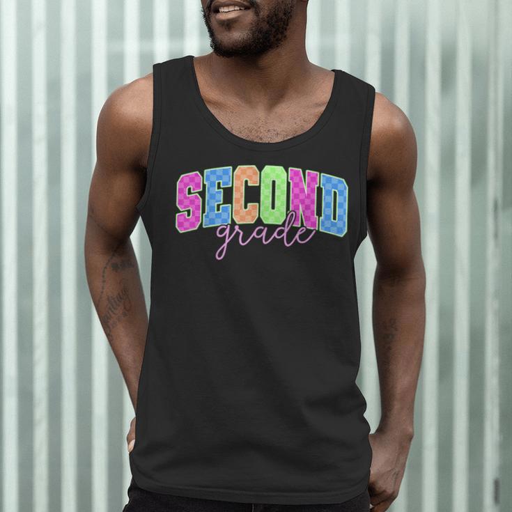 Back To School Neon Checkered Second Grade Colorful Teacher Men Tank Top, novelty gifts, funny gifts