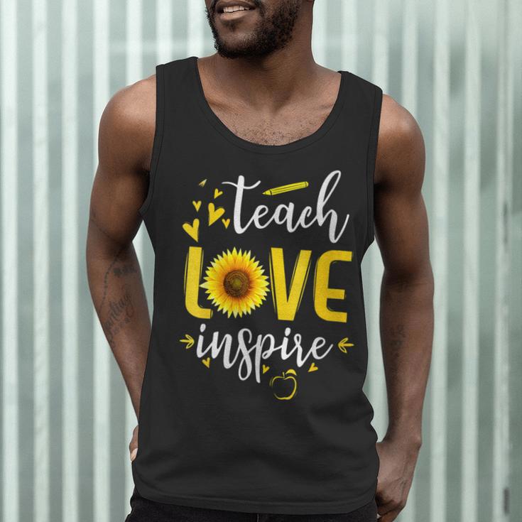 Back To School Teach Love And Inspire Teacher Sunflower Men Tank Top, novelty gifts, funny gifts