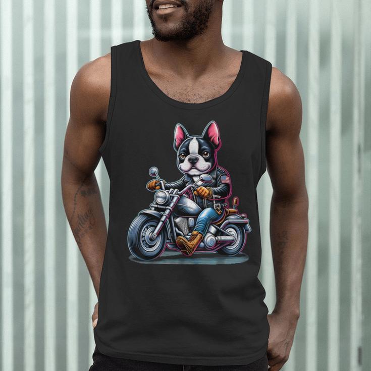Biker Boston Terrier Dog Riding Motorbike Men Tank Top, novelty gifts, funny gifts