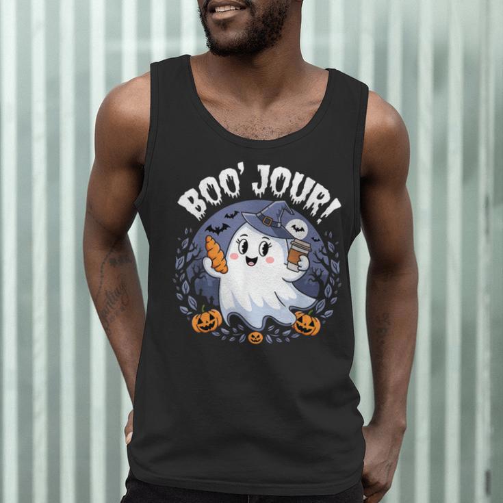Boo Jour Ghost Halloween French Teacher Cute Coffe Croissant Men Tank Top, novelty gifts, funny gifts