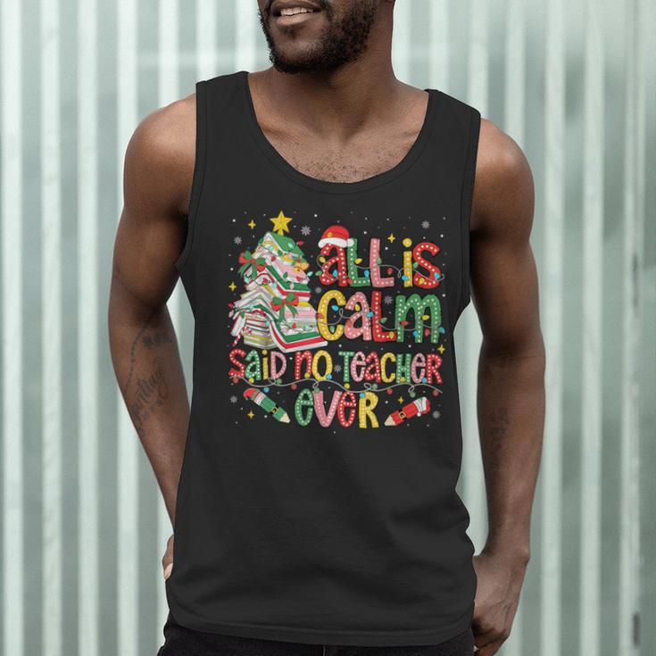 Book Tree All Is Calm Said No Teacher Ever Christmas Men Tank Top, novelty gifts, funny gifts