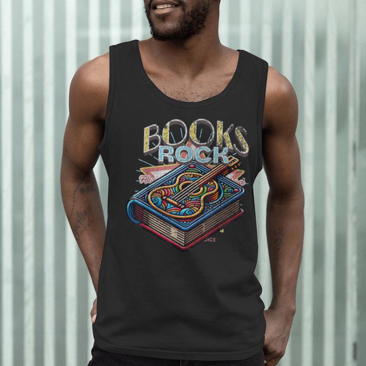 Books Rock Rock'n Roll Science Of Reading Teachers Guitar Men Tank Top, novelty gifts, funny gifts